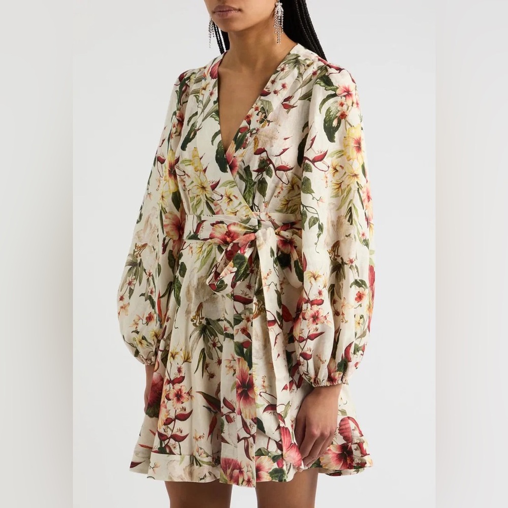 ZIMMERMANN LINEN LEXI FLORAL WRAP DRESS - Picture 6 of 9
